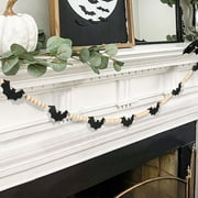 TETOU 4.9Ft Wood Halloween Felt Bats Bead Garland Banner for Farmhouse Halloween Fireplace Mantle Walls Decoration